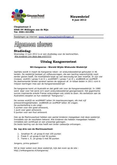 Nieuwsbrief 8 juni 2012 - St. Martinusschool Millingen