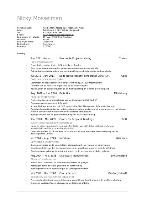 Mijn Curriculum Vitae - Nicky Mosselman