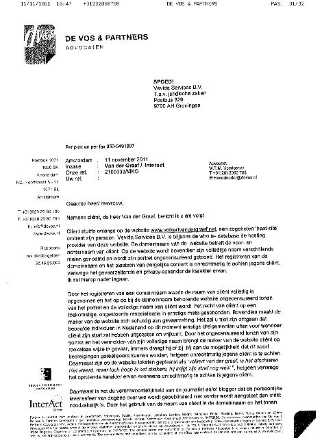 Brief advocaat - Volkert van der Graaf