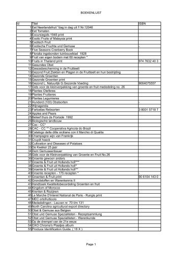 BOEKENLIJST Page 1 Id Titel ISBN 1 2 Eet Tomaten 3 Excursiegids ...