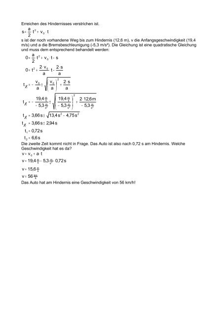 Aufgaben zur gleichmäßig beschleunigten Bewegung Aufgaben 1 ...