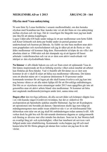 Medlemsblad Nr 1 2013 - vasa orden av amerika