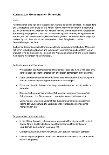 Konzept zum Gemeinsamen Unterricht - Grundschule am Burgfeld