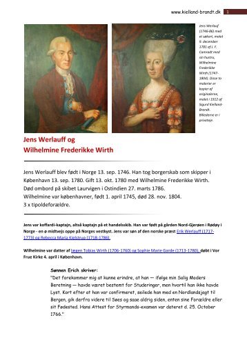 Jens Werlauff og Wilhelmine Frederikke Wirth - Familien Kielland ...