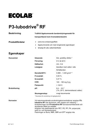 Produktblad Lubodrive RF - Ecolab - Ecolab AB