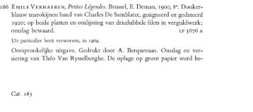 166 EMILE VERHAEREN, Petites Legendes. Brussel, E. Deman ...