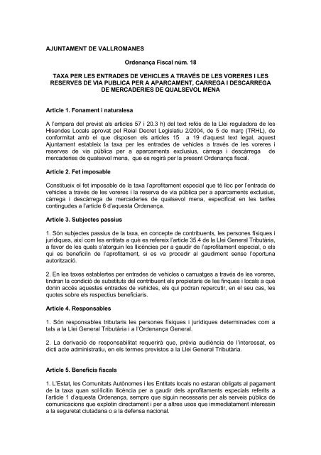 Ordenança 18: GUALS - Ajuntament de Vallromanes