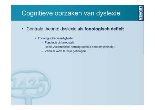 Actuele cognitieve theorieën over dyslexie - Ned.Ver.Audiologie