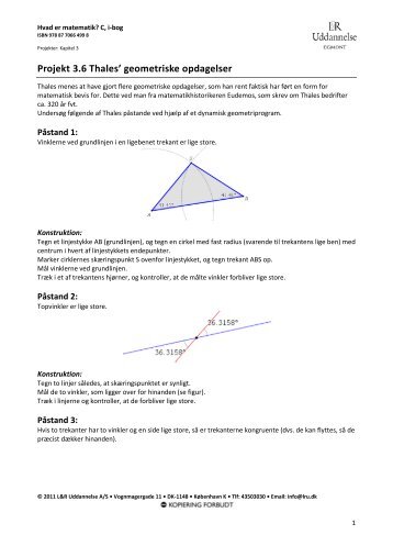 Projekt 3.6 Thales' geometriske opdagelser - Gymportalen