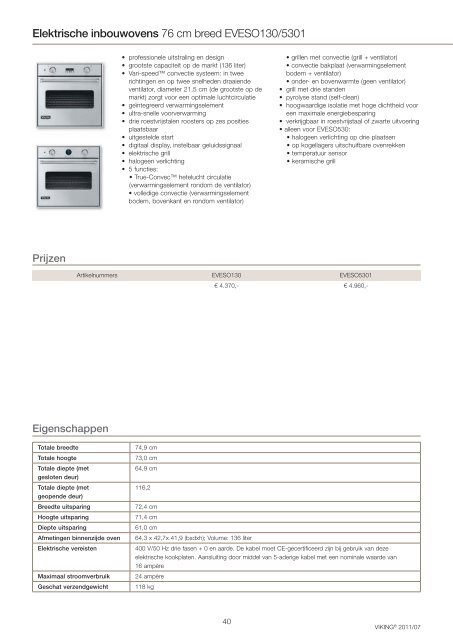 Elektrische inbouwovens 76 cm breed EVESO130/5301 - Viking