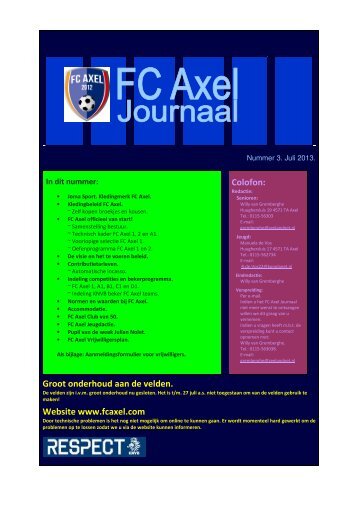 Colofon: Groot onderhoud aan de velden. Website www.fcaxel.com