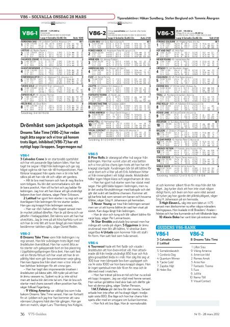 V86 - Solvalla onsdag 28 mars - Del 1 - V75 Guiden