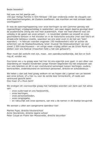 150 jaar Heilige Familie in Sint-Niklaas! 150 jaar onderwijs onder de ...