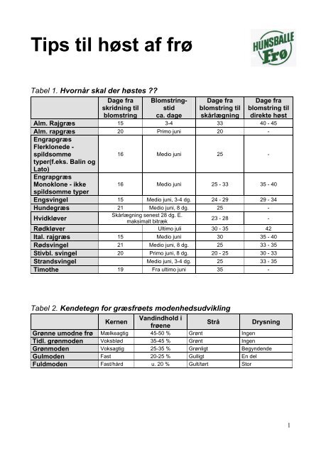 Tips til høst af frø - Hunsballe Frø A/S