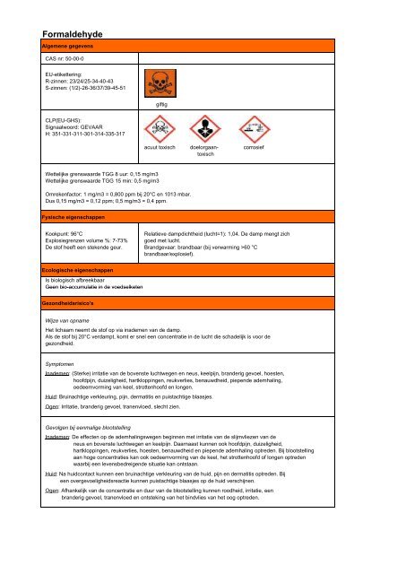 Formaldehyde veiligheidskaart - Thanatopraxie - Rens de Peijper