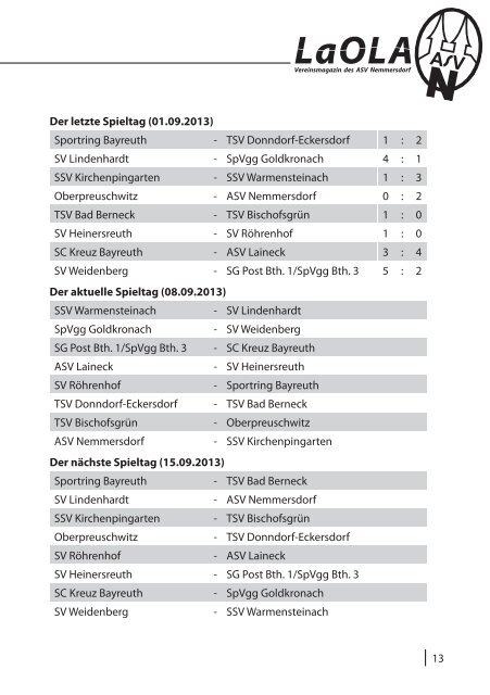LAOLA - Vereinsmagazin des ASV Nemmersdorf - 8.9.2013