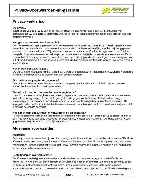 Contour orgaan Toevoeging Privacy-voorwaarden-en-garantie-NL - FP4All