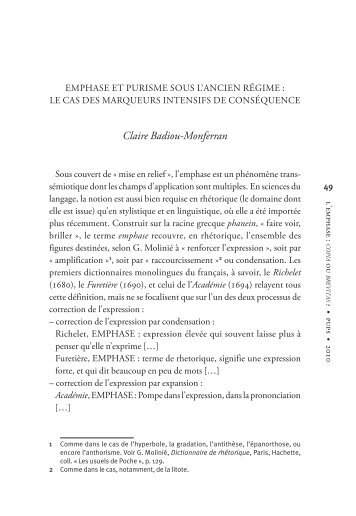 Emphase et purisme sous l'Ancien Régime - e-Sorbonne