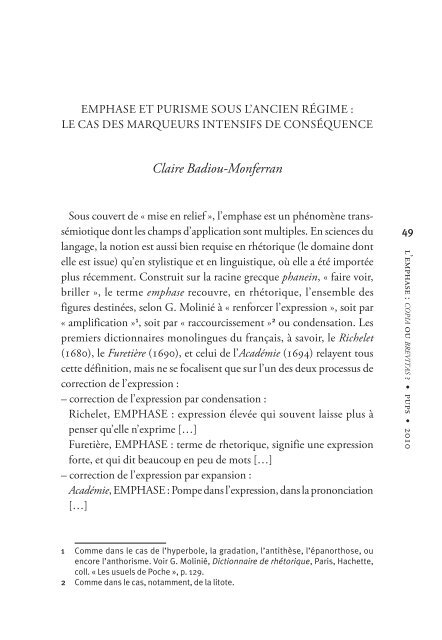 Emphase et purisme sous l'Ancien Régime - e-Sorbonne