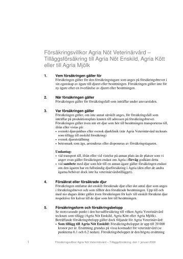 Villkor Agria Veterinärvård Nöt 2008-01-01 - Agria Djurförsäkring