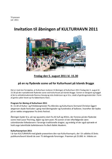 Invitation til åbning af Kulturhavn
