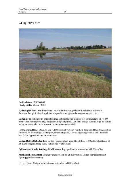 Uppföljning av anlagda dammar och våtmarker - Segeåns ...