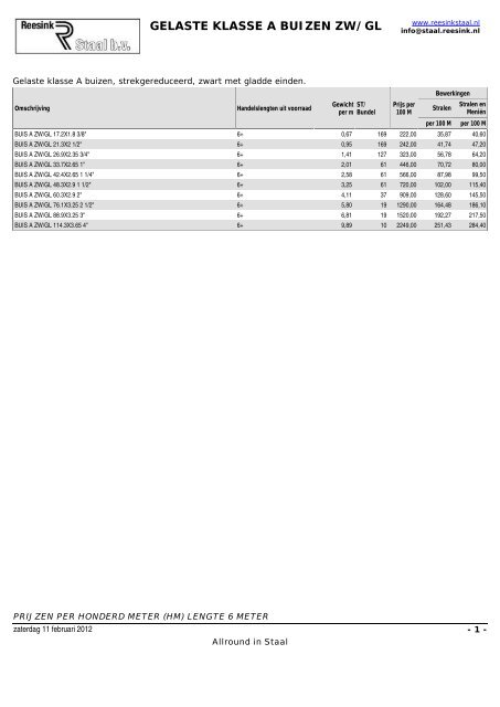 Reesink Staal - buizen 11 februari 2012. - Vraag en Aanbod