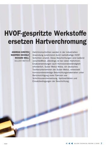 Hvof-gespritzte Werkstoffe ersetzen Hartverchromung