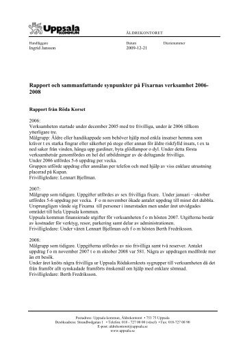Läs rapport om fixarnas verksamhet 2006-2008 - Uppsala kommun