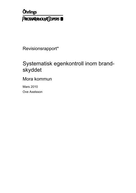 Systematisk egenkontroll inom brand- skyddet - Mora Kommun