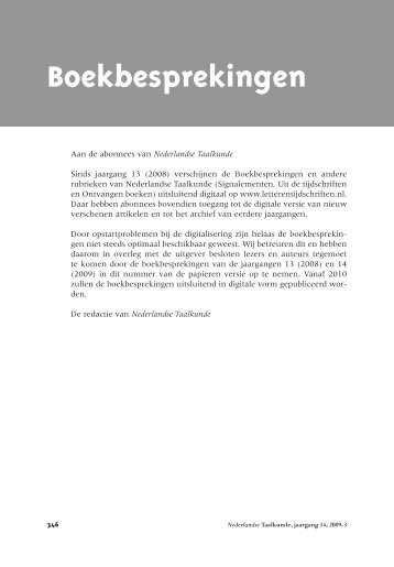 Boekbesprekingen 2008 en 2009 - Nederlandse Taalkunde