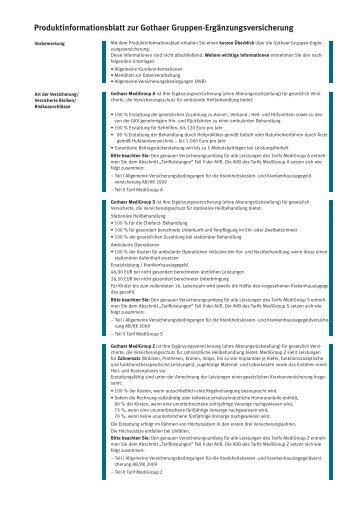 Produktinformationsblatt zur Gothaer Gruppen ... - MediGroup