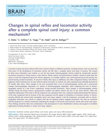 Changes in spinal reflex and locomotor activity after a complete - Brain