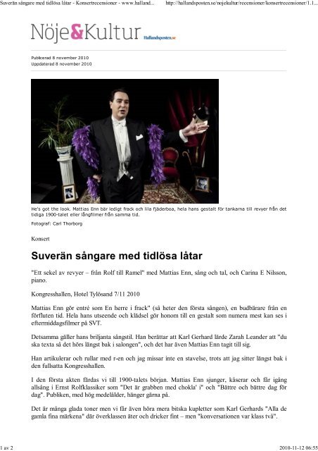 Hallandsposten, 8:e november 2010 - Mattias Enn