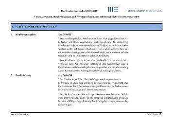 Das Konkurrenzverbot (OR 340ff.) Voraussetzungen ...