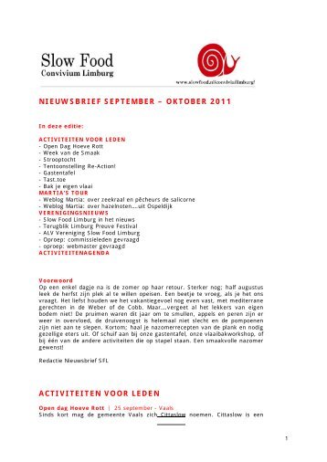 Nieuwsbrief september-oktober 2011 - Slow Food Nederland