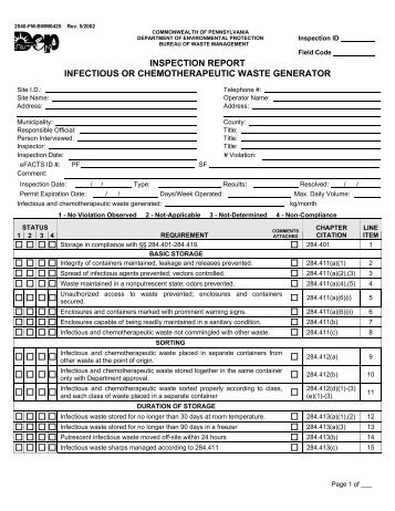 inspection report infectious or chemotherapeutic waste generator