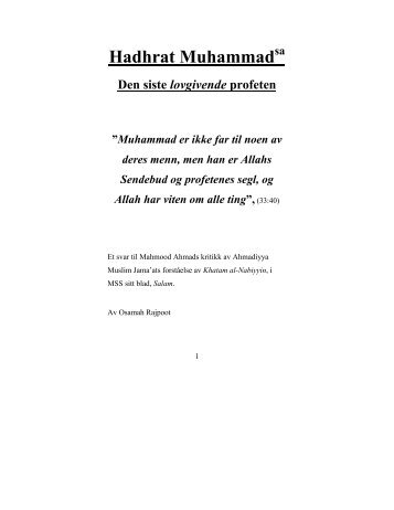 Muhammad - Siste lovgivende profet - Ahmadiyya Muslim Jama'at