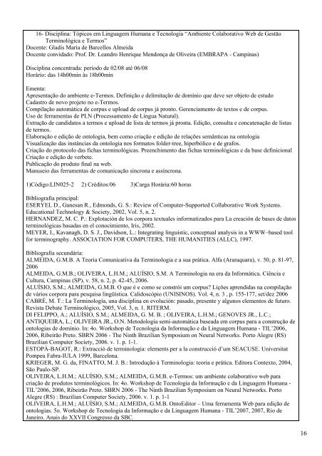 1) ENSINO E APRENDIZAGEM DE LÍNGUAS 01- Disciplina - UFSCar