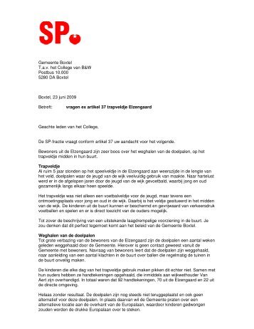 Brief aan College van B&W met vragen over trapveldje ... - SP Boxtel