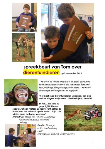 Spreekbeurt van Tom uit groep 4 over de Dierentuin dieren.