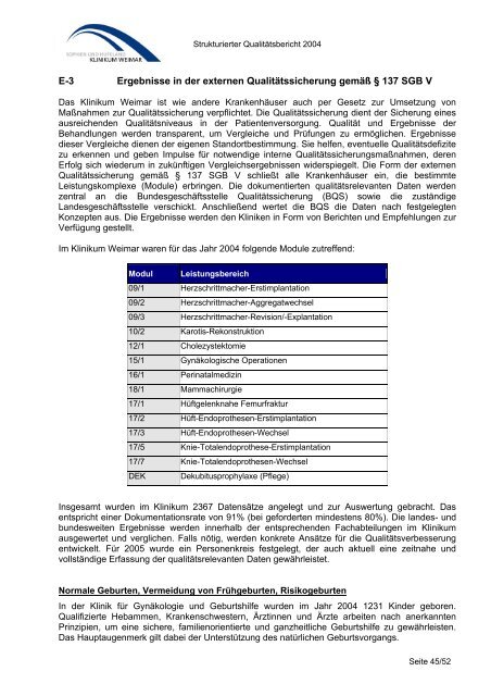 Strukturierter Qualitätsbericht 2004 - Klinikum-weimar.net