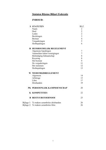 Statuten Rijense Biljart Federatie INHOUD: