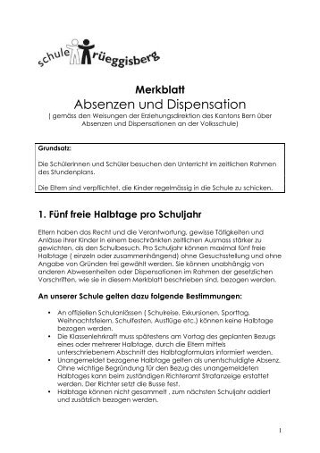 Absenzenregelung Rüeggisberg - Schule Rüeggisberg