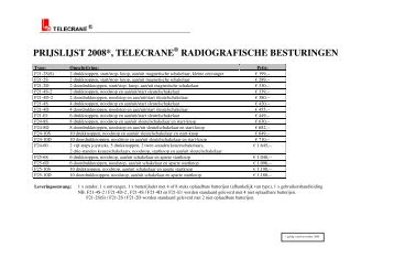 PRIJSLIJST 2008*, TELECRANE RADIOGRAFISCHE BESTURINGEN