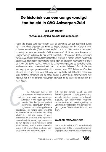 De historiek van een aangekondigd taalbeleid in CVO Antwerpen-Zuid