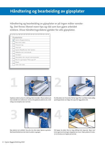Håndtering og bearbeiding av gipsplater - Gyproc