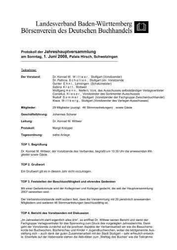 Protokoll der Jahreshauptversammlung - Börsenverein des ...