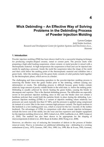 Wick Debinding – An Effective Way of Solving Problems in the - InTech