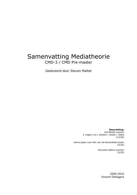 Samenvatting Mediatheorie - Vincent Olislagers